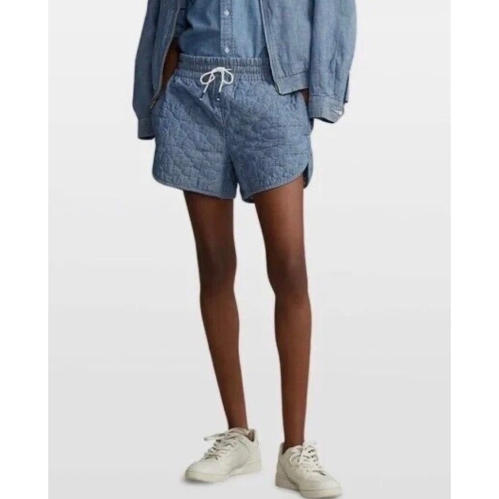 Polo Ralph Lauren Quilted Denim Shorts Women's Size M Drawstring Waist Blue